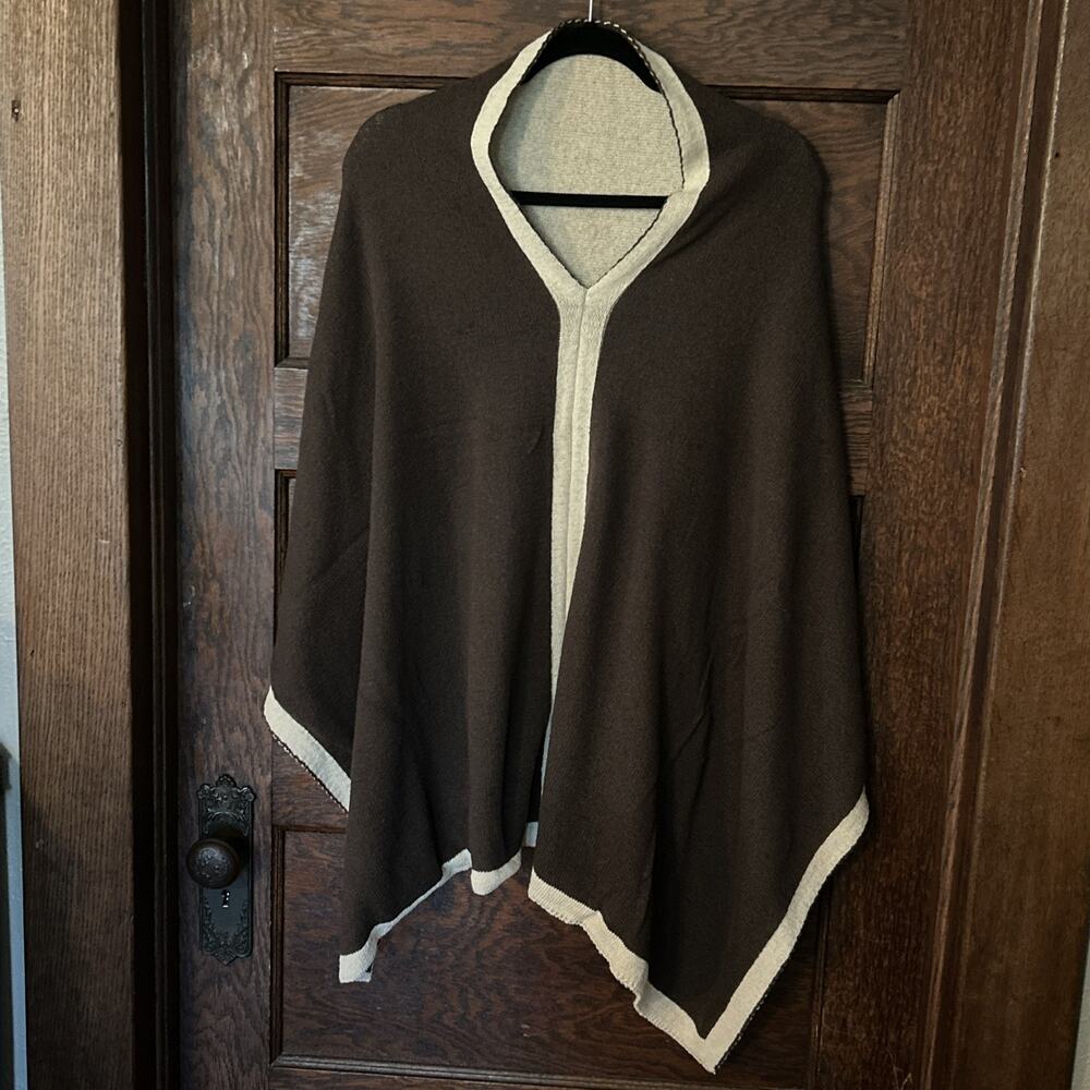 In 2 Green Brown Cream Bicycle Poncho Eco Luxury Made In USA NWOT